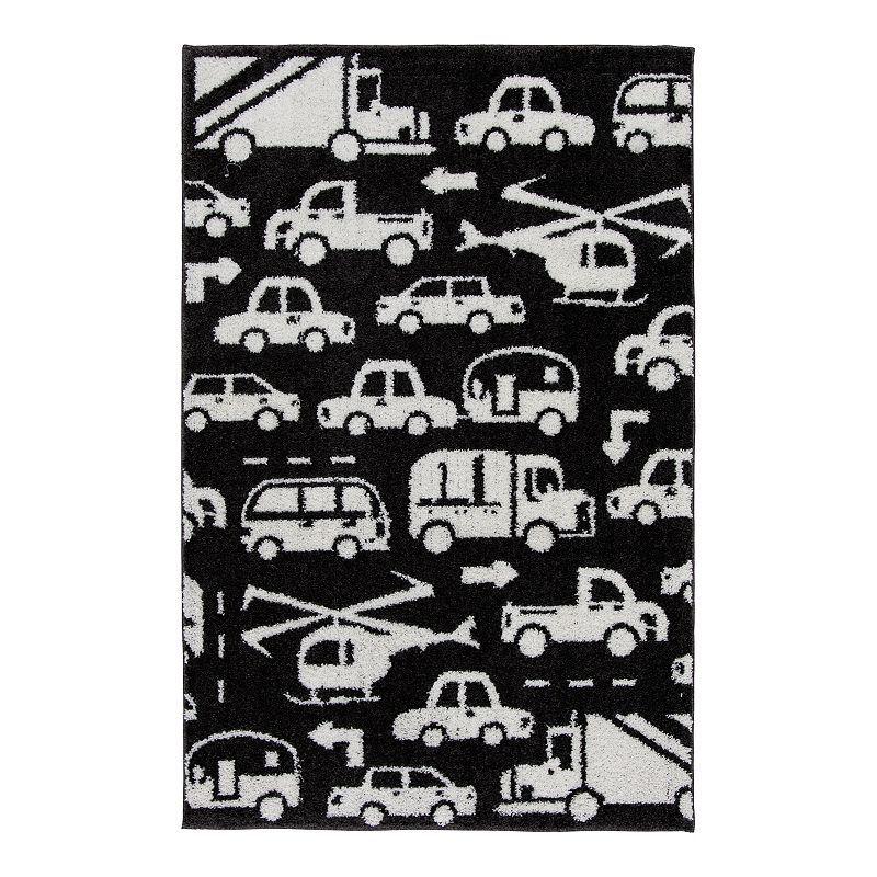 The Big One Kids Charcoal Vehicles Area Rug, Grey, 6X9 Ft