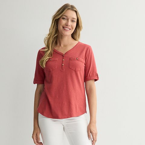 Женский топ Croft & Barrow® Henley с рукавом до локтя