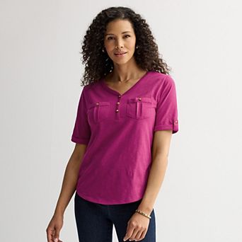 Women's Croft & Barrow® Elbow Sleeve Utility Henley Top