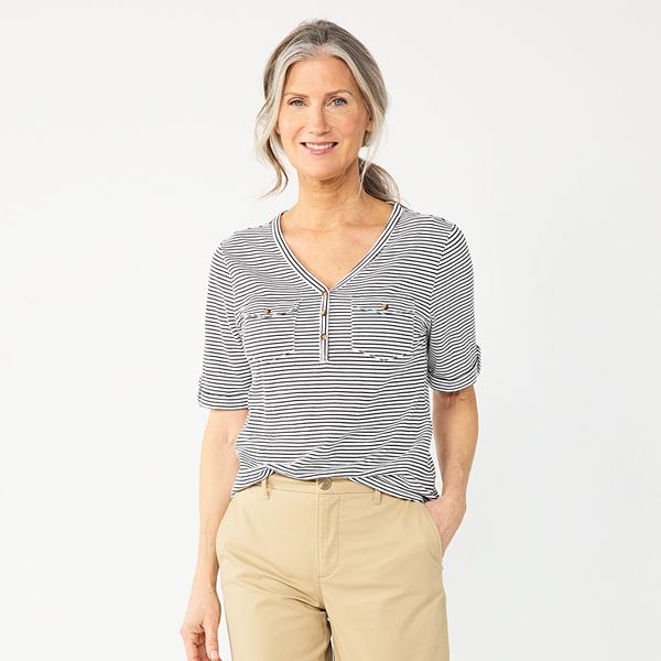 Women's Croft & Barrow® Roll-Tab Utility Henley Top