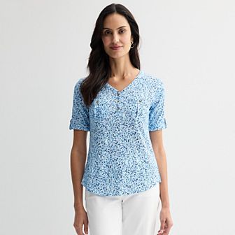 Women's Croft & Barrow® Elbow Sleeve Utility Henley Top
