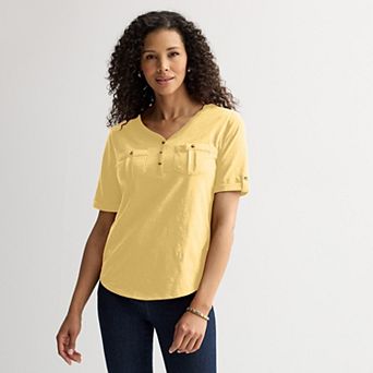 Women's Croft & Barrow® Elbow Sleeve Utility Henley Top