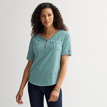 Women's Croft & Barrow® Elbow Sleeve Utility Henley Top