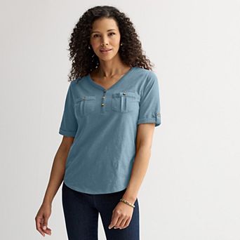 Women's Croft & Barrow® Elbow Sleeve Utility Henley Top