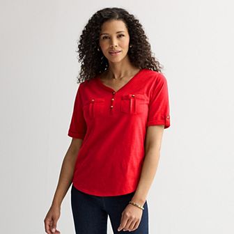 Women's Croft & Barrow® Elbow Sleeve Utility Henley Top