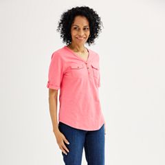 Womens Pink Henley Tops, Clothing