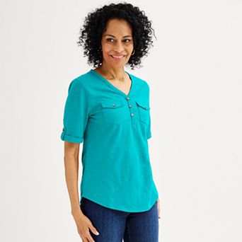 Women's Croft & Barrow® Elbow Sleeve Utility Henley Top