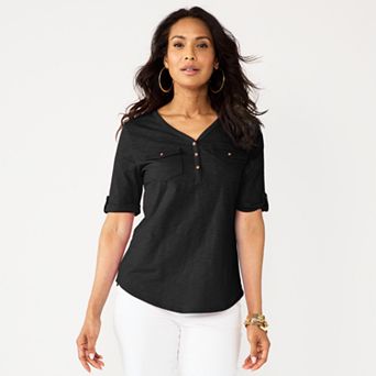 Women's Croft & Barrow® Elbow Sleeve Utility Henley Top