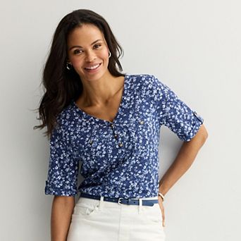 Women's Croft & Barrow® Elbow Sleeve Utility Henley Top