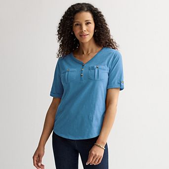 Women's Croft & Barrow® Elbow Sleeve Utility Henley Top