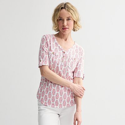 Women's Croft & Barrow® Elbow Sleeve Utility Henley Top