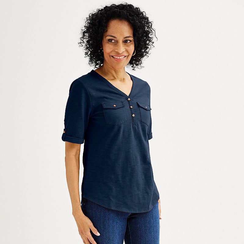 Women's Croft & Barrow® Elbow Sleeve Utility Henley Top