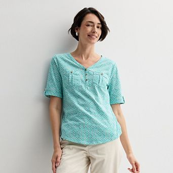 Women's Croft & Barrow® Elbow Sleeve Utility Henley Top