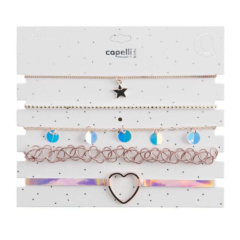 Girls Elli by Capelli 5-Piece Choker & Necklace Set, Girls, Multicolor