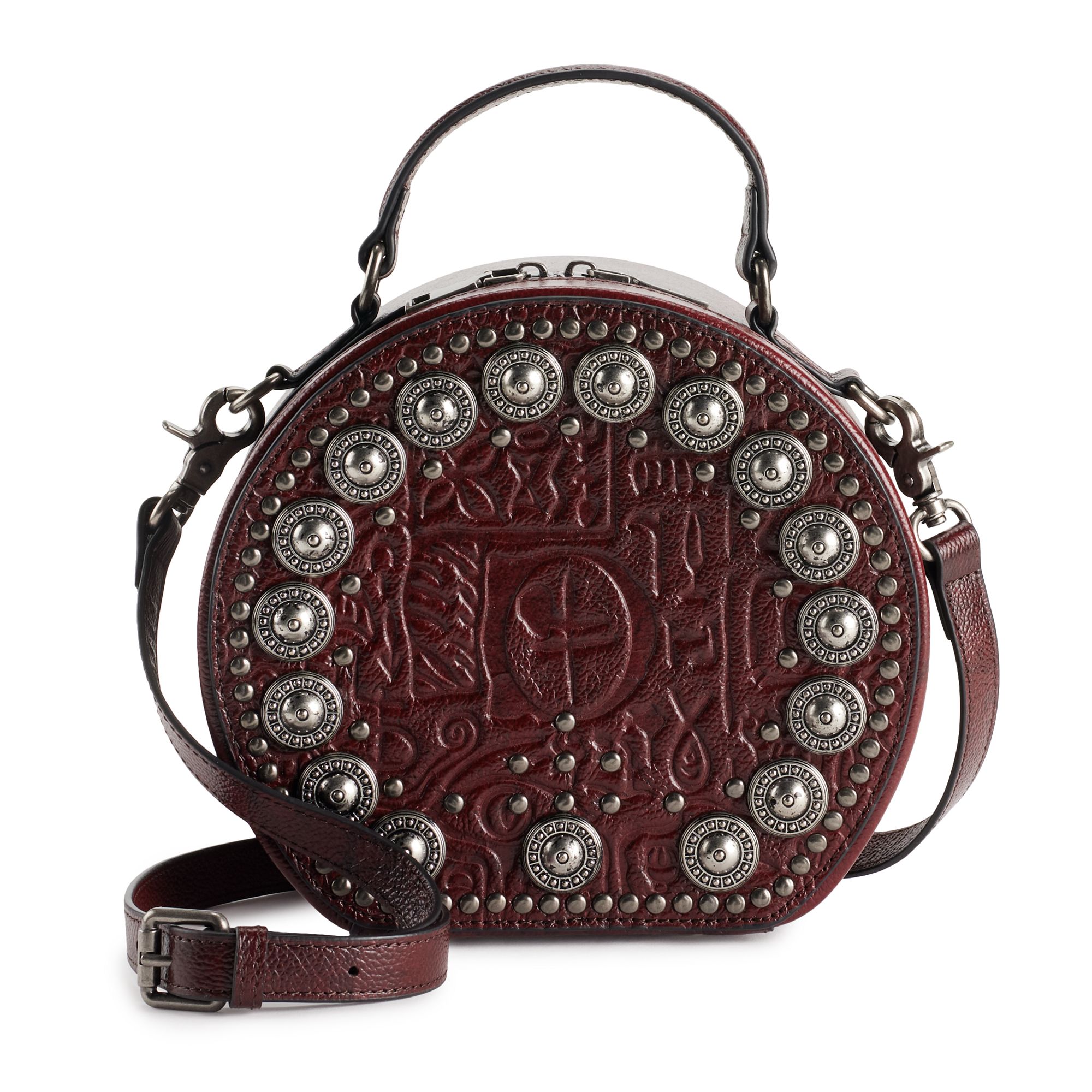 AmeriLeather Jetta Embellished Leather Crossbody Bag, Dark Red