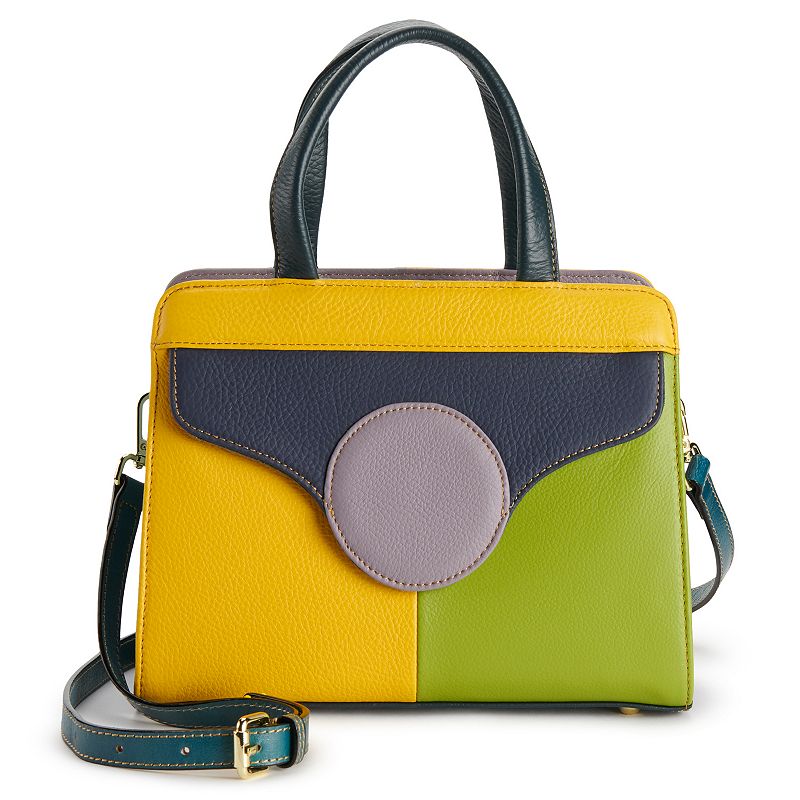 AmeriLeather Arlene Leather Crossbody Bag, Purple Yellow