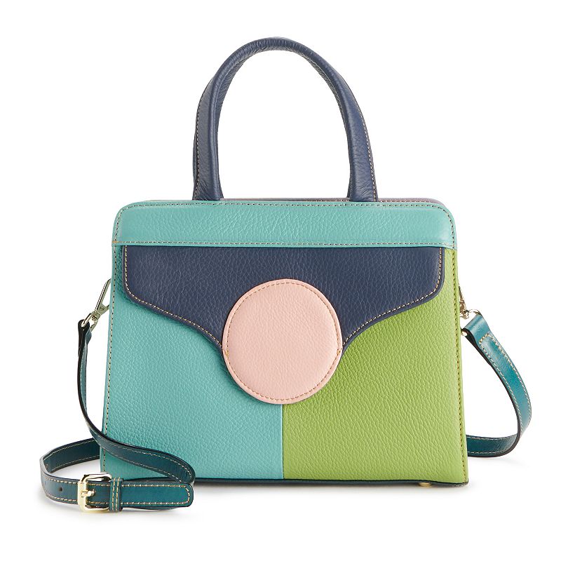 AmeriLeather Arlene Leather Crossbody Bag, Pink Baby Blue