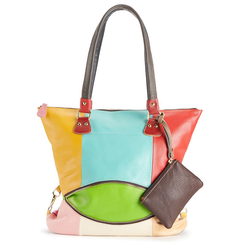 AmeriLeather Elvina Leather Tote Bag, Rainbow