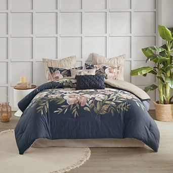 Madison Park Maia 8 pc Floral Cotton Comforter Set with Throw Pillows