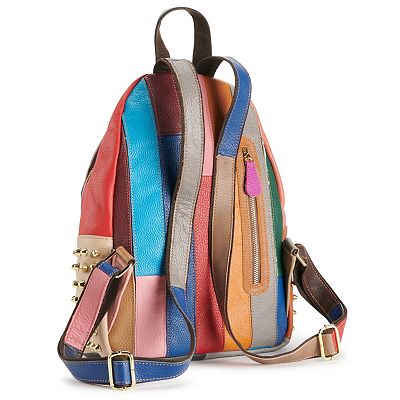 BNWT Amerileather Borka Rainbow Leather high quality Backpack Purse Patchwork With Studs