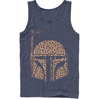 Men's Star Wars Boba Fett Helmet Cheetah Print Fill Tank Top