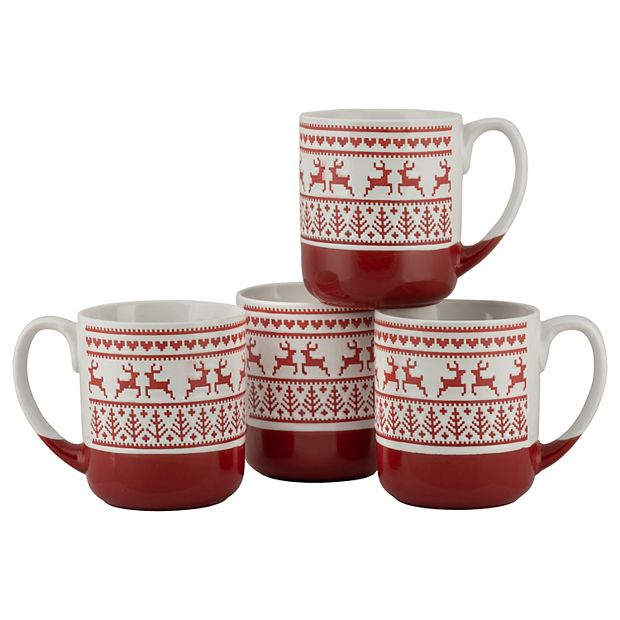 10 Strawberry Street Embossed Reindeer Ceramic Mug, Set of 4
