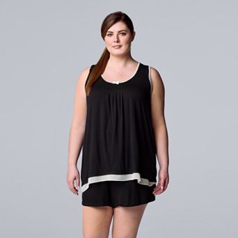 Plus Size Simply Vera Vera Wang Basic Luxury Pajama Tank Top & Pajama Boxers Set