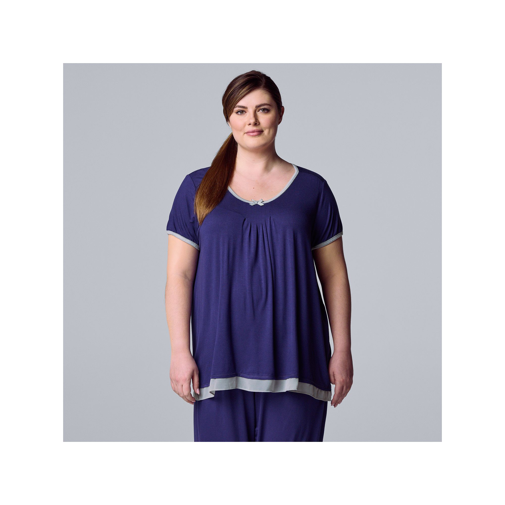 Plus Size Simply Vera Vera Wang Basic Luxury Short Sleeve Pajama Top, Women