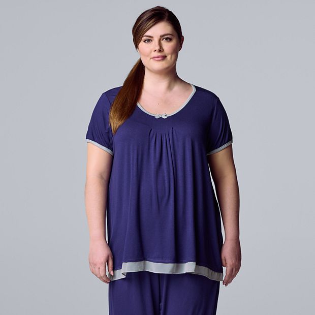 Plus Size Simply Vera Vera Wang Basic Luxury Short Sleeve Pajama Top