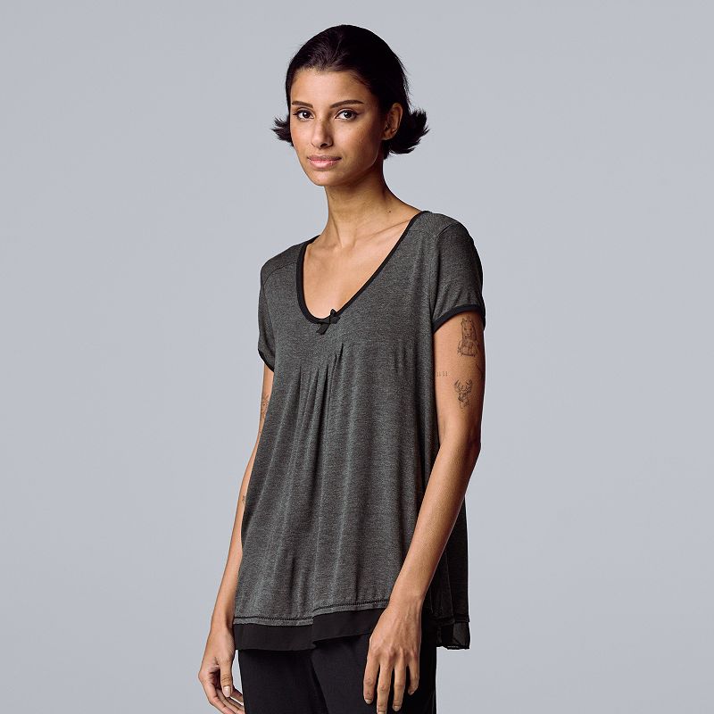 Women's Simply Vera Vera Wang Basic Luxury Pajama Sleep Top, Size: XL, Grey Coal