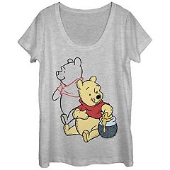 NTWRK - Junior's Winnie the Pooh Yellow, White, and Blue Script T-Shirt