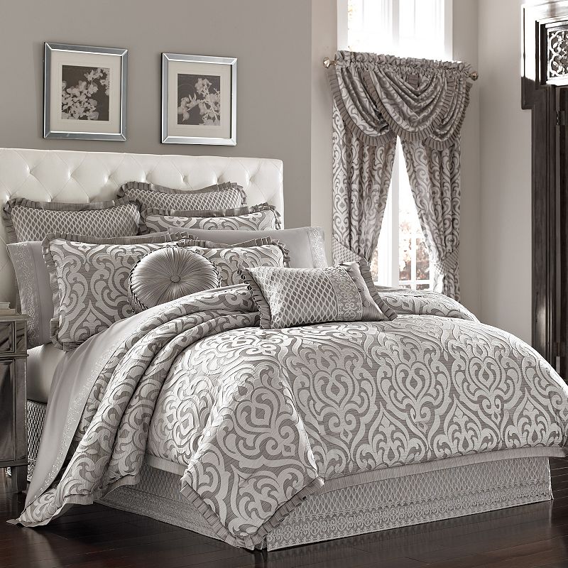 Five Queens Court Lafayette Silver Comforter Set with Shams, Grey, Full