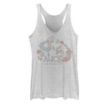 Disney's Alice In Wonderland Alice And White Rabbit Floral Juniors' Tank Top