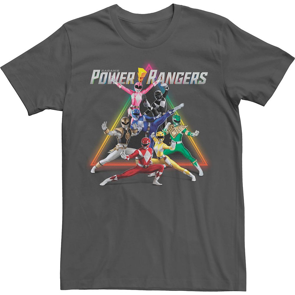 Men's Power Rangers Group Shot Triangle Rainbow Tee