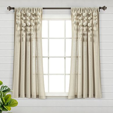 Lush Decor Boho Pom Pom Tassel Linen Window Curtain
