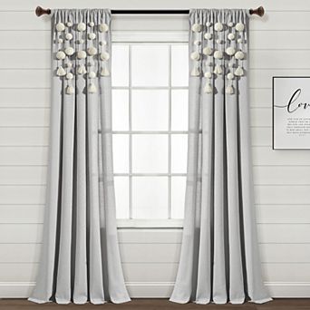 Lush Decor Boho Pom Pom Tassel Linen Window Curtain