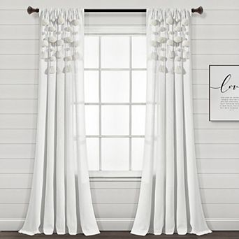 Lush Decor Boho Pom Pom Tassel Linen Window Curtain