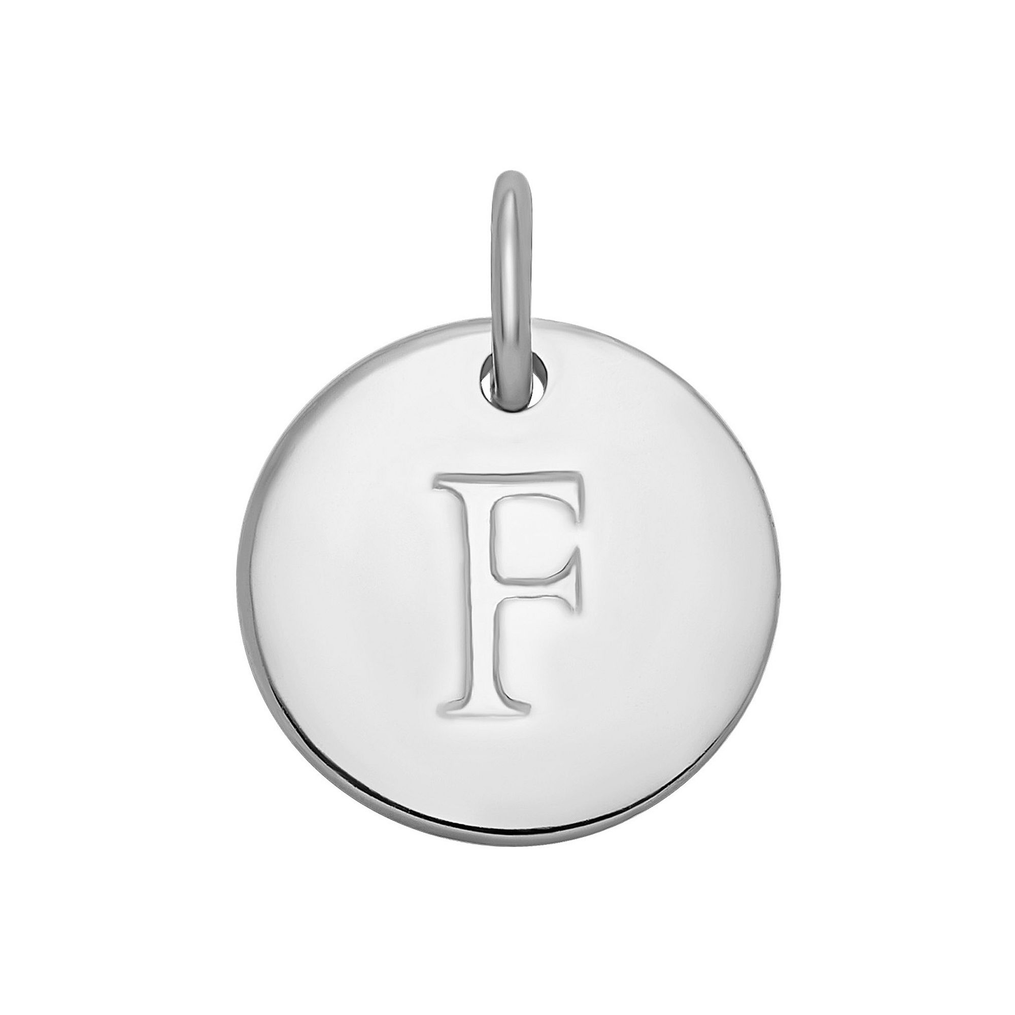 PRIMROSE Sterling Silver Letter Disc Charm, Womens, Sterling Silver F