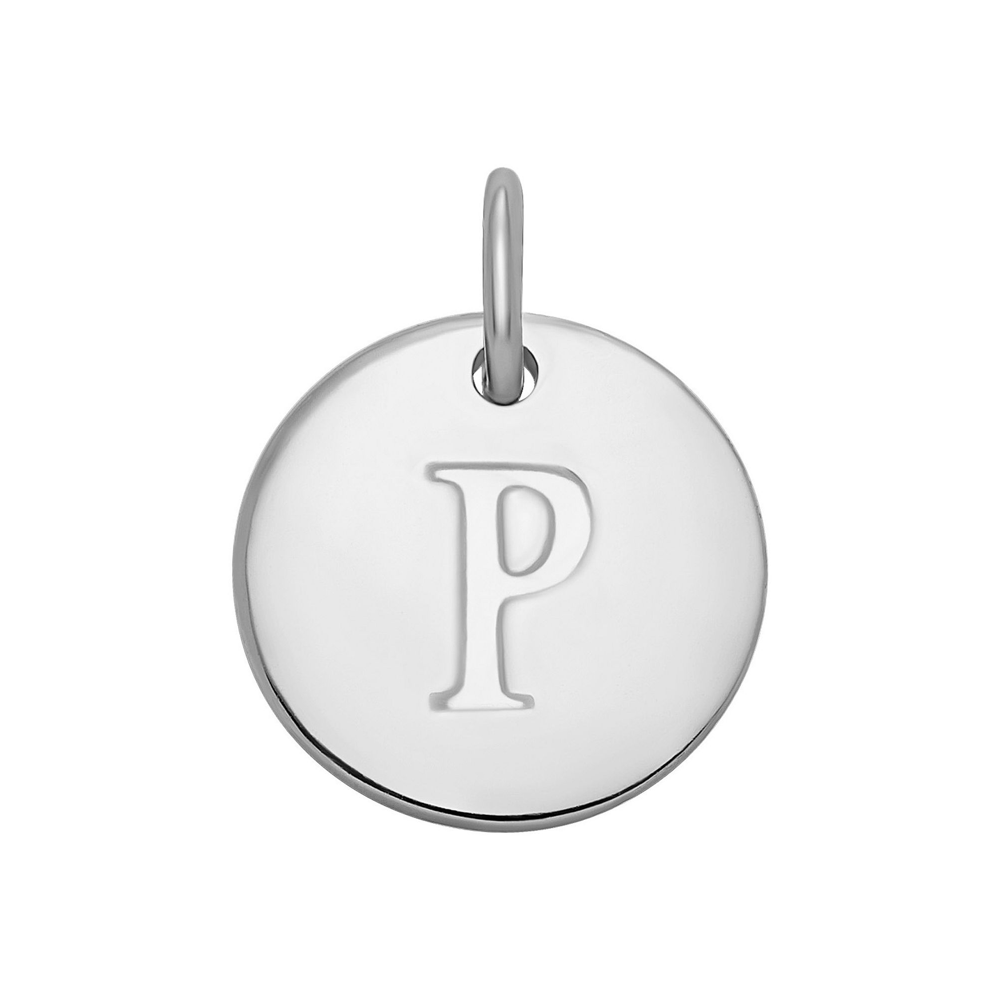 PRIMROSE Sterling Silver Letter Disc Charm, Womens, Sterling Silver P