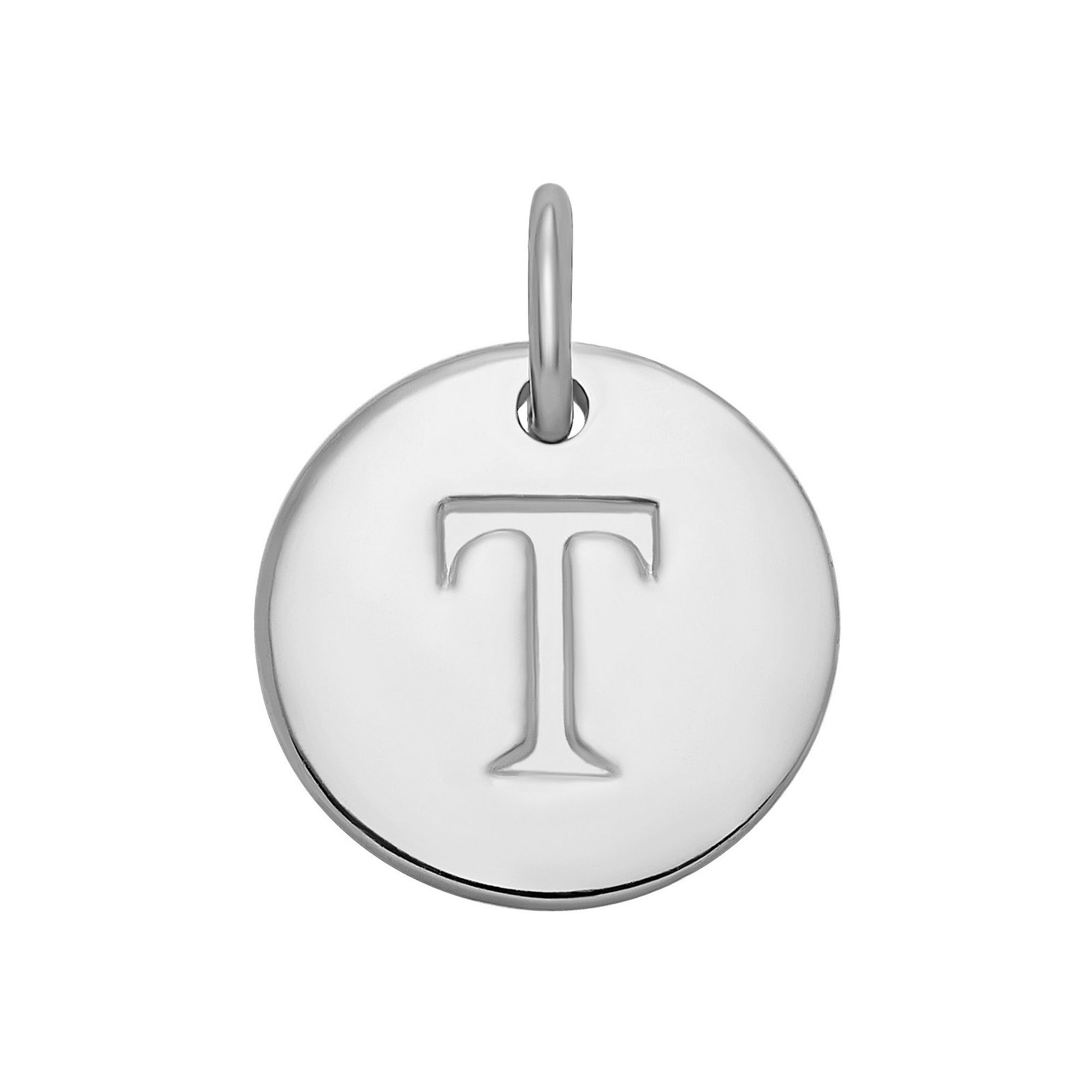 PRIMROSE Sterling Silver Letter Disc Charm, Womens, Sterling Silver T