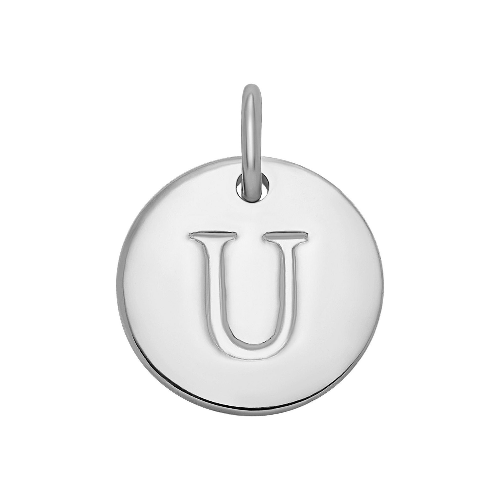 PRIMROSE Sterling Silver Letter Disc Charm, Womens, Sterling Silver U
