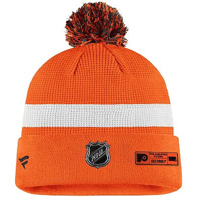 Men's Fanatics Branded Orange/White Philadelphia Flyers 2020 NHL Draft Authentic Pro Cuffed Pom Knit Hat