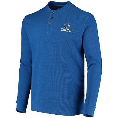 Men's Dunbrooke Royal Indianapolis Colts Logo Maverick Thermal Henley Long Sleeve T-Shirt