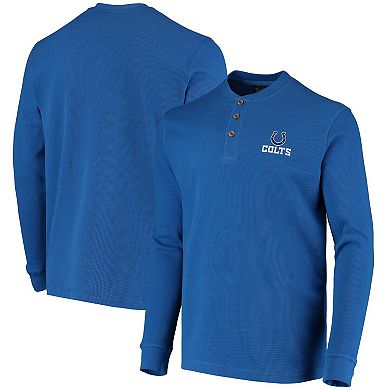 Men's Dunbrooke Royal Indianapolis Colts Logo Maverick Thermal Henley Long Sleeve T-Shirt