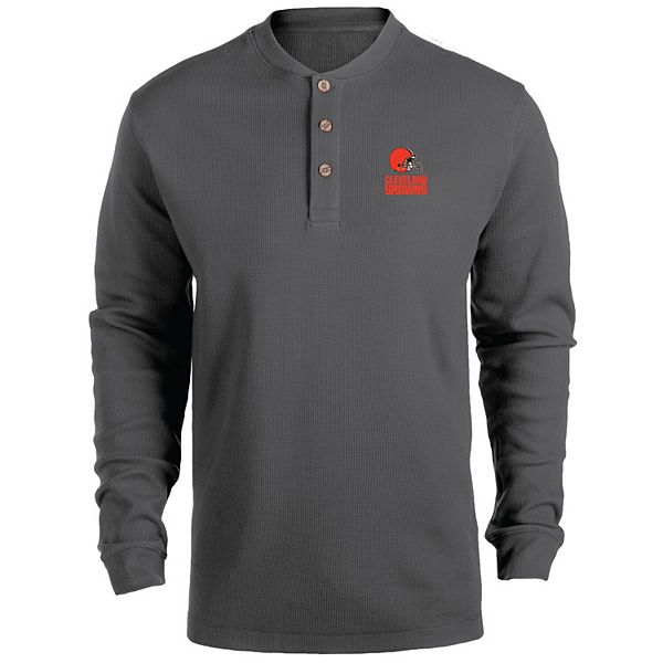 Men's Heathered Gray Cleveland Browns Maverick Thermal Henley Long Sleeve  T-Shirt