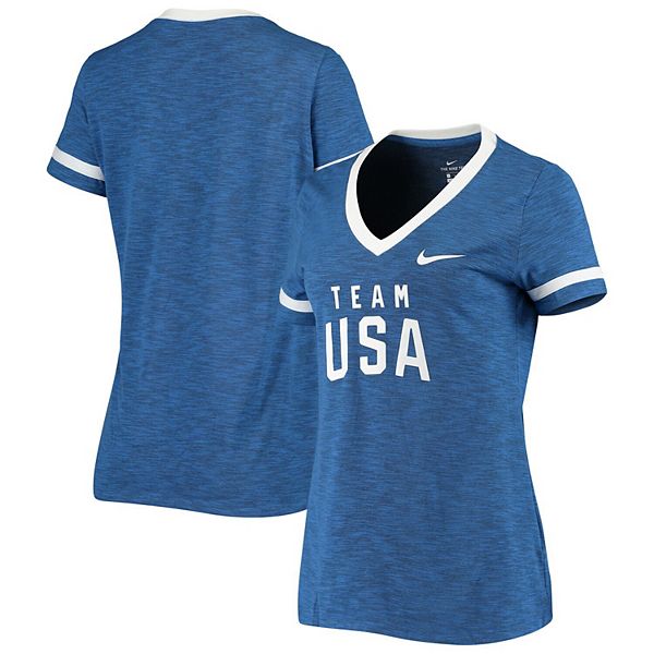 Women S Nike Royal Team Usa Cotton Slub V Neck T Shirt