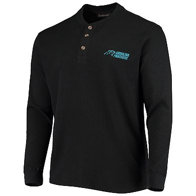 Men's Dunbrooke Black Carolina Panthers Logo Maverick Thermal Henley Long Sleeve T-Shirt