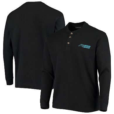 Men's Dunbrooke Black Carolina Panthers Logo Maverick Thermal Henley Long Sleeve T-Shirt