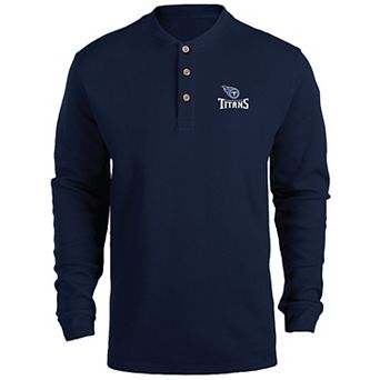 Men's Dunbrooke Navy Tennessee Titans Logo Maverick Thermal Henley Long Sleeve T-Shirt