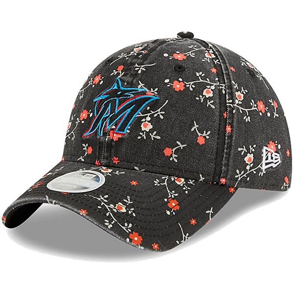 Women's New Era Black Miami Marlins Team Blossom 9TWENTY Adjustable Hat